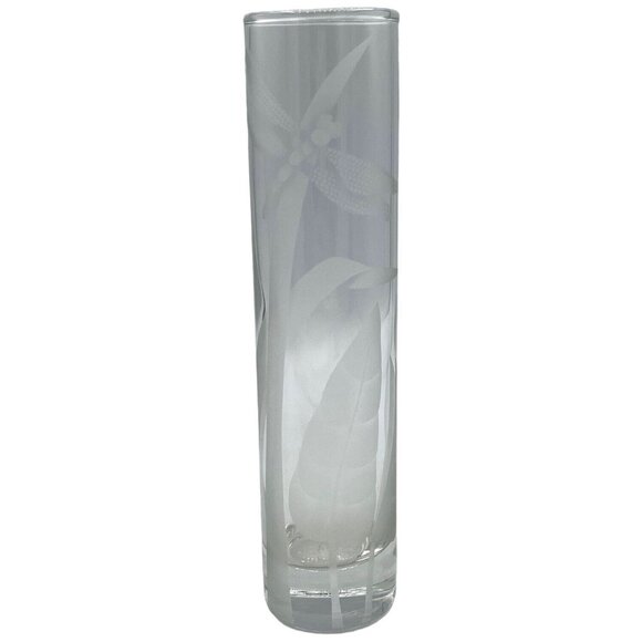 Unbranded Other - Clear Dragonfly Etched Glass Vase Skinny Cylinder Single Flower Bud 7.5” Tall
